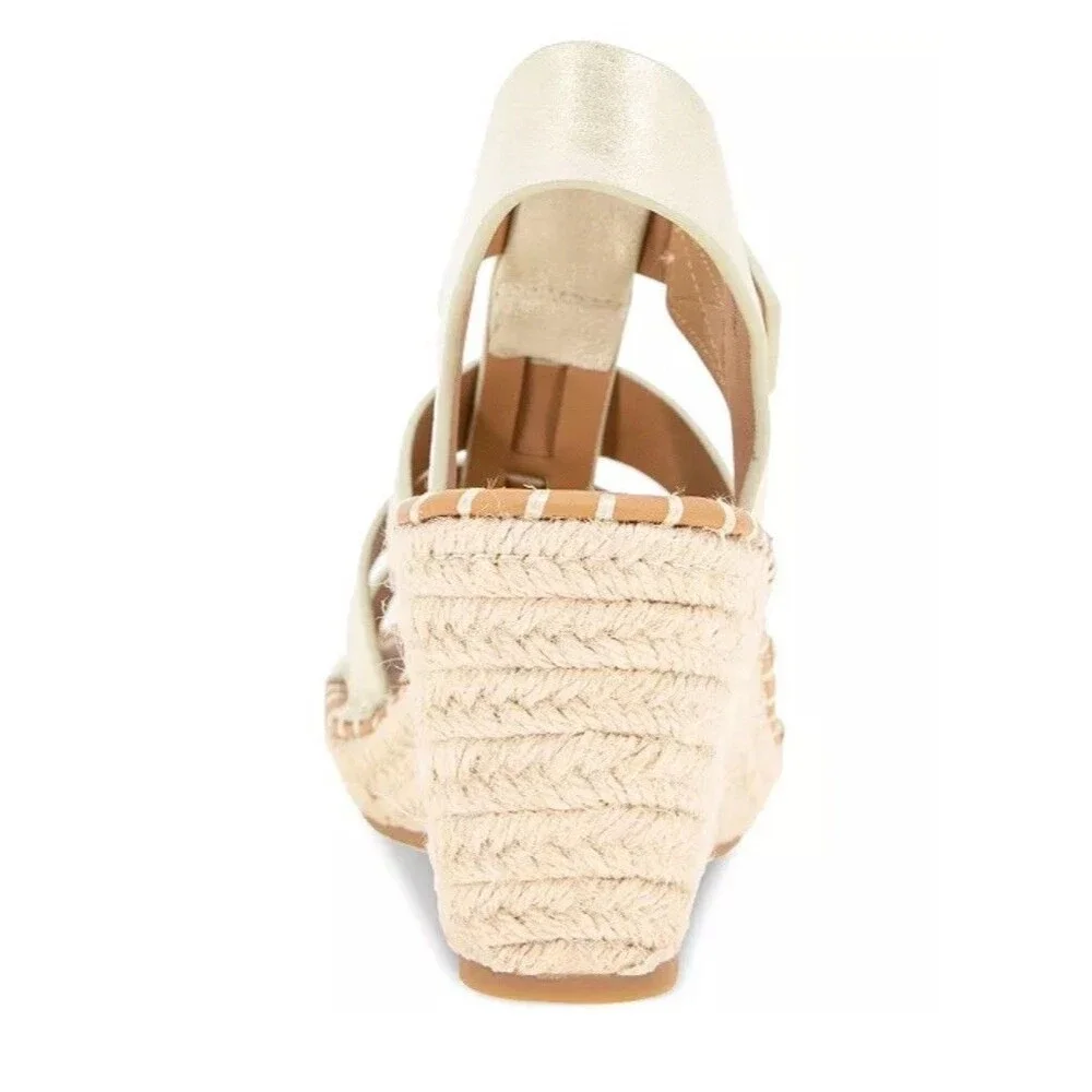 Gentle Souls Capelin Leather Espadrille Wedge Gold Fisherman Size 8 NEW